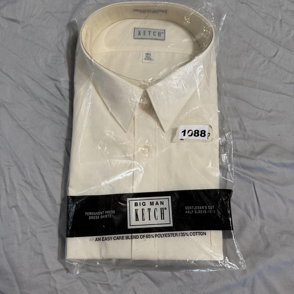 Ketch Button Up Shirt Mens 2XL 18.5 Neck White Big Man Permanent Press Easy Care